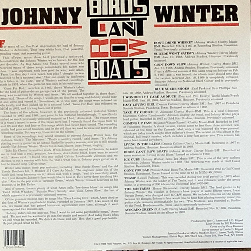 JONNY WINTER/BIRDS CANT ROW BOATS